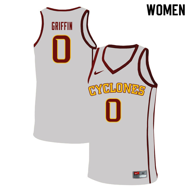Women #0 Zion Griffin Iowa State Cyclones College Basketball Jerseys Sale-White - Click Image to Close